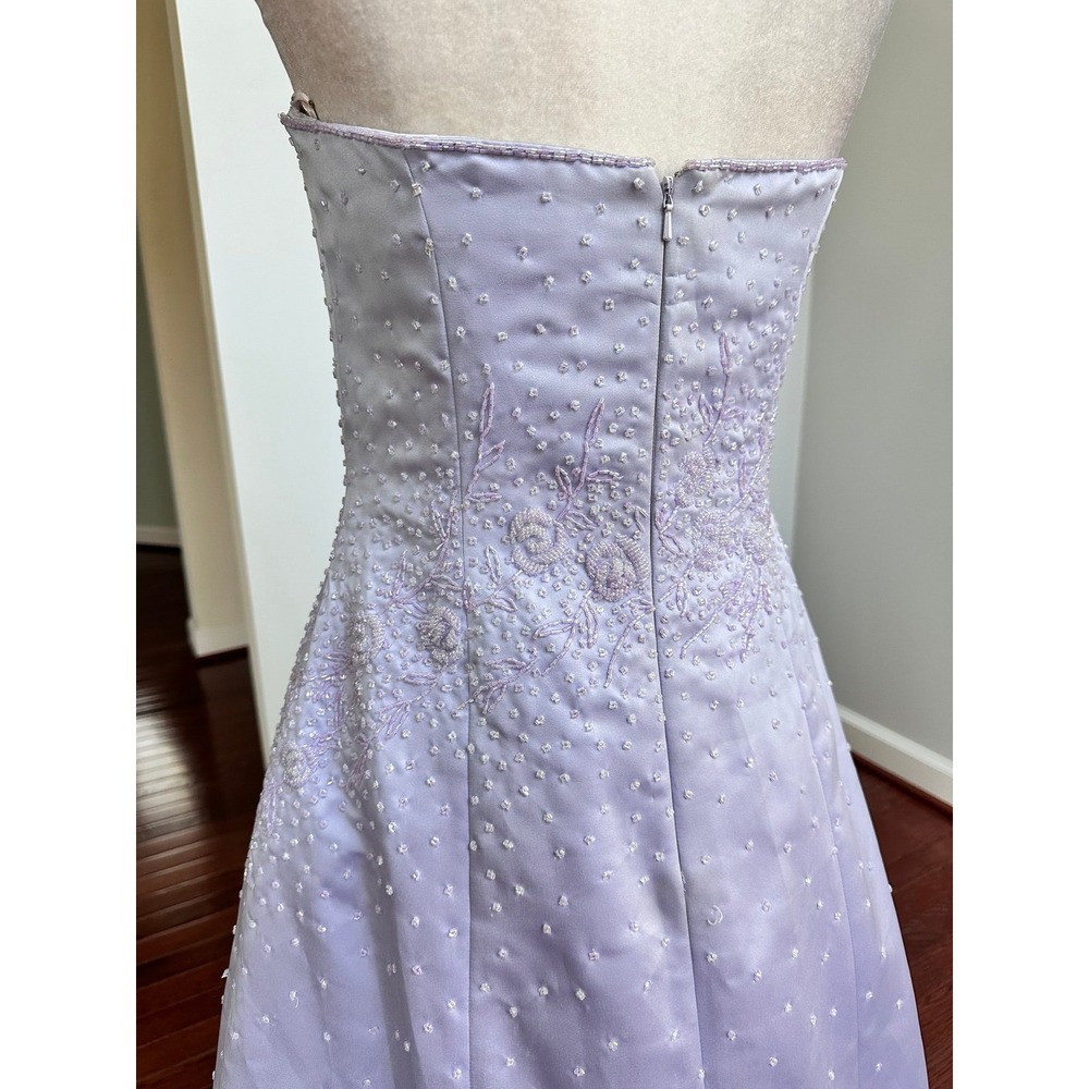 Vintage 2000s Strapless Beaded Embellished Lilac Purple Gown Dress Size 8 - Picture 6 of 12